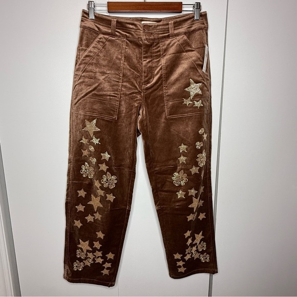 Pilcro The Wanderer Brown Corduroy Straight Leg Pants Gold Beads Size 27 NWT